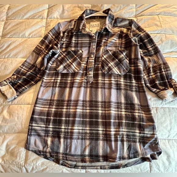 New York Laundry Tops Nwt New York Laundry Plaid Half Button Down